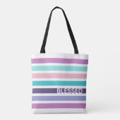 Moderne BLESSED Pastel Striped Christelijk Tote Bag (Achterkant)
