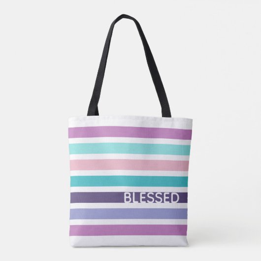 Moderne BLESSED Pastel Striped Christelijk Tote Bag (Achterkant)