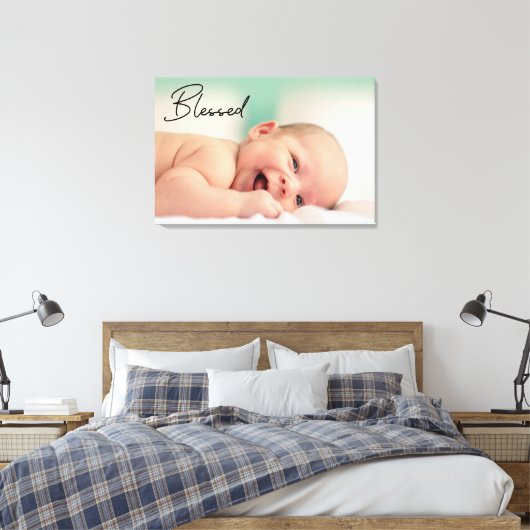 Moderne Blessed Script Baby Foto Canvas Afdruk (Insitu (Slaapkamer))
