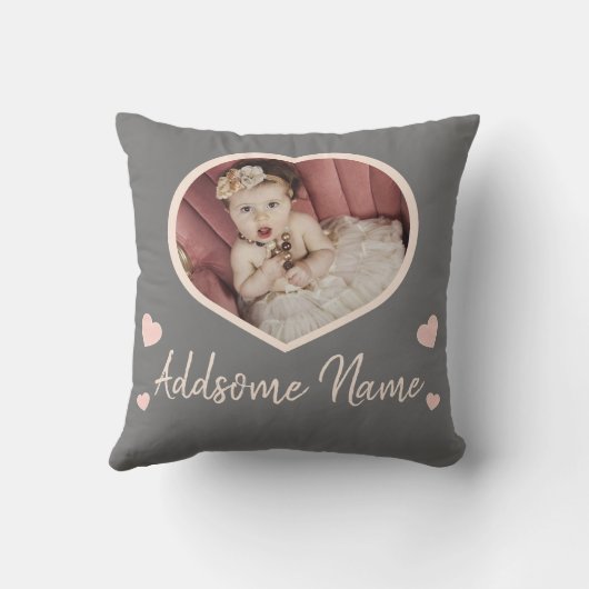 Moderne, blinde roze roze grijze fotohart kussen (Achterkant)