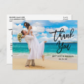 Moderne Blk Brush Script Weddenschap Bedankt Briefkaart (Voorkant / Achterkant)