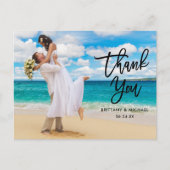 Moderne Blk Brush Script Weddenschap Bedankt Briefkaart (Voorkant)