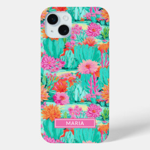 Moderne Bloeiende Cactussen Gepersonaliseerd iPhone 15 Mini Hoesje