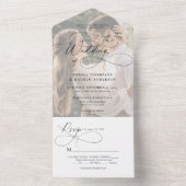 Moderne bloeiende kalligrafie wit foto bruiloft all in one uitnodiging (Binnen)