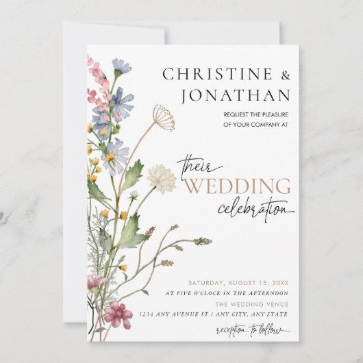 Moderne Bloem Boho | Wilde Bloem Bruiloft Kaart (Voorkant)