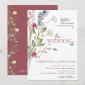 Moderne Bloem Boho | Wilde Bloemen Bruiloft Kaart (Voorkant / Achterkant)