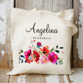 Moderne bloem bruidsmeisje gepersonaliseerd tote bag