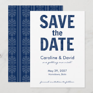 Moderne Bloem Fleur de Lis Marineblauwe Save the D Kaart