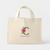 Moderne Bloem Gebruikergepersonaliseerde Monogram Mini Tote Bag (Voorkant)