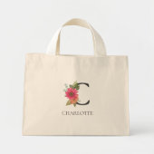 Moderne Bloem Gebruikergepersonaliseerde Monogram Mini Tote Bag (Voorkant)