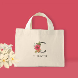 Moderne Bloem Gebruikergepersonaliseerde Monogram  Mini Tote Bag