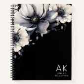 Moderne Bloem Initialen Zwart Wit Monogram Notitieboek (Voorkant)