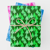 Moderne Bloem Kerstbomen, Groen, Blauw, Roze Inpakpapier Vel (In situ)