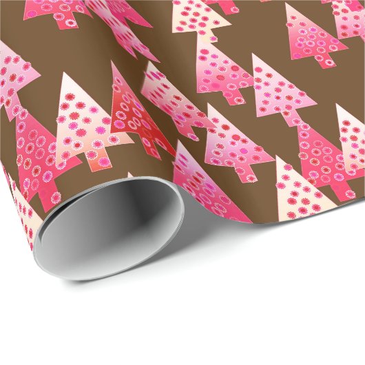 Moderne bloem Kerstbomen - koraal & bruin Cadeaupapier (Rol Hoek)