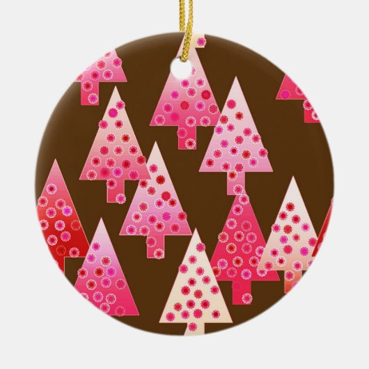 Moderne bloem Kerstbomen - koraal & bruin Keramisch Ornament (Voorkant)