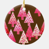 Moderne bloem Kerstbomen - koraal & bruin Keramisch Ornament (Achterkant)