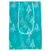 Moderne Bloem Kerstbomen, Turquoise en Aqua Medium Cadeauzakje (Achterkant)