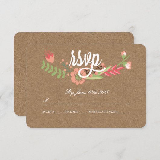 MODERNE BLOEM KRAFT PAPIER RSVP KAARTEN (Voorkant / Achterkant)
