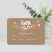 MODERNE BLOEM KRAFT PAPIER RSVP KAARTEN KAARTJE (Staand voorkant)