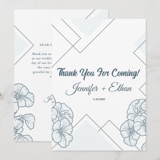 Moderne Bloem Panty Geometrische Patroon Bruiloft Bedankkaart (Voorkant / Achterkant)