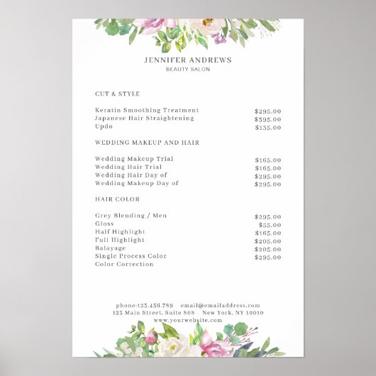 Moderne Bloem Prijslijst Poster (Voorkant)