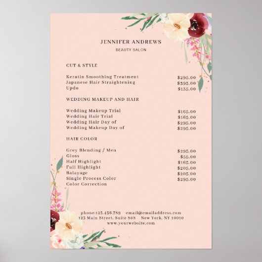 Moderne Bloem Prijslijst Poster (Voorkant)