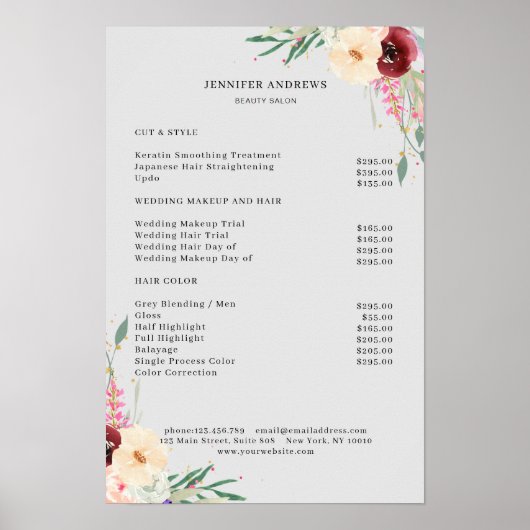 Moderne Bloem Prijslijst Poster (Voorkant)