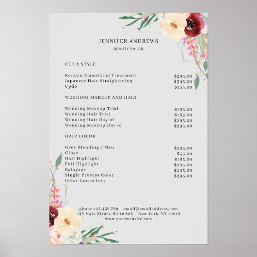 Moderne Bloem Prijslijst Poster (Voorkant)