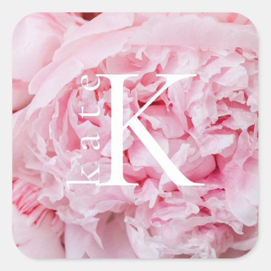 Moderne Bloem Roze Pioen Vierkante Labels