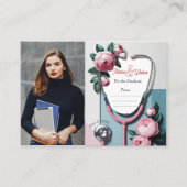 Moderne Bloem Roze Rozen Stethoscoop Afstuderen Informatiekaartje (Voorkant)