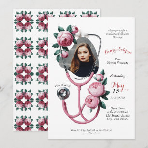 Moderne Bloem Roze Rozen Stethoscoop Afstuderen Kaart