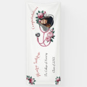 Moderne Bloem Roze Rozen Stethoscoop Afstuderen Spandoek (Verticaal)
