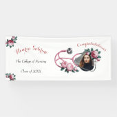 Moderne Bloem Roze Rozen Stethoscoop Afstuderen Spandoek (Horizontaal)