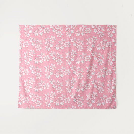 Moderne Bloem Roze Witte Glas Wandkleed (Voorkant (horizontaal))