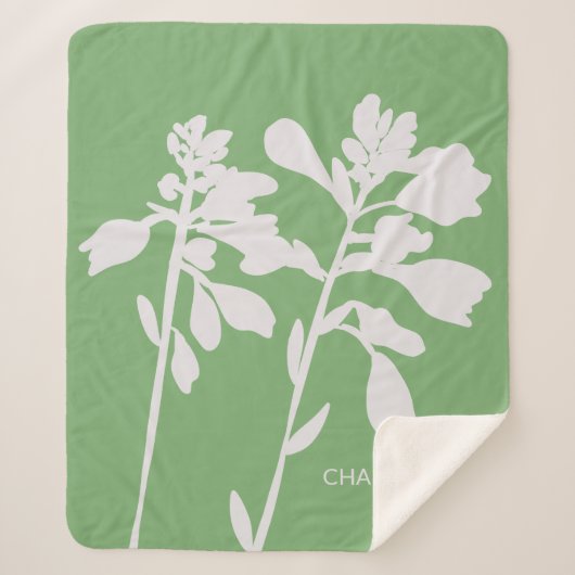Moderne Bloem Silhouet Aangepaste Naam  Sherpa Deken (Voorkant)