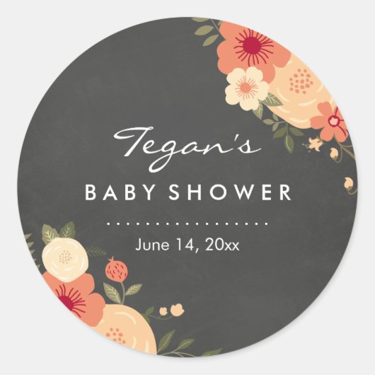 Moderne bloem sticker voor babyshower op krijtbord (Voorkant)