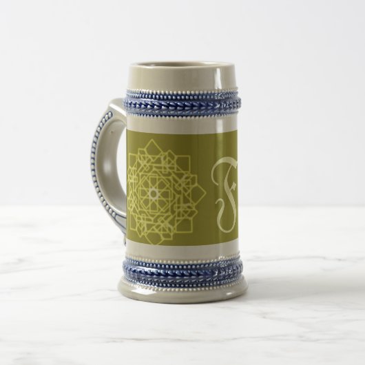 Moderne bloem vierkant patroon monogram naam bierpul (Voorkant links)