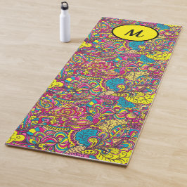 Moderne Bloem Yoga Monogram Geel Turquoise Yogamat