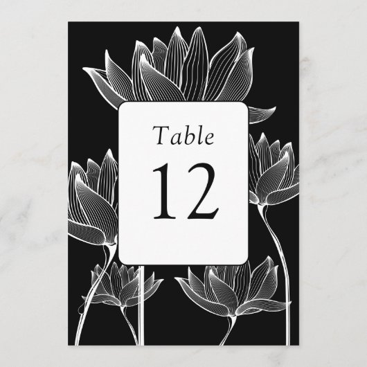 Moderne Bloem Zwart Wit Tafelnummer (Achterkant)