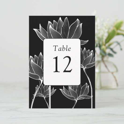 Moderne Bloem Zwart Wit Tafelnummer (Staand voorkant)