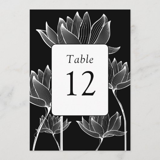 Moderne Bloem Zwart Wit Tafelnummer (Voorkant)