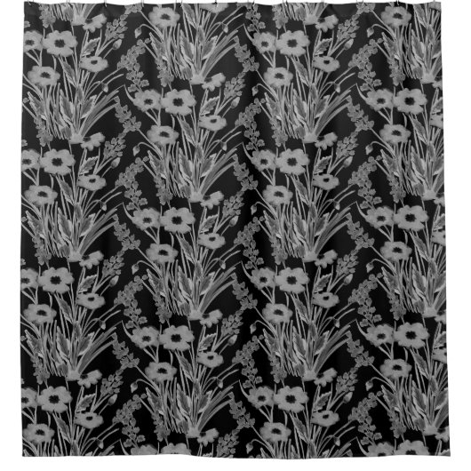 Moderne Bloem Zwart Witte Douchegordijn (Voorkant)