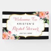 Moderne bloem zwarte witte strepen bruids douche spandoek (Horizontaal)