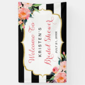 Moderne bloem zwarte witte strepen bruids douche spandoek (Verticaal)