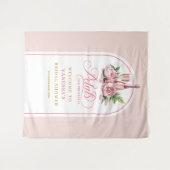 Moderne bloemblaadjes en Prosecco-achtergrond roze Wandkleed (Voorkant (horizontaal))