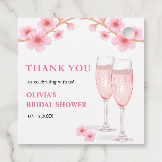 Moderne Bloemblaadjes & Prosecco Bruidsshower Beda Bedankjes Labels (Achterkant)