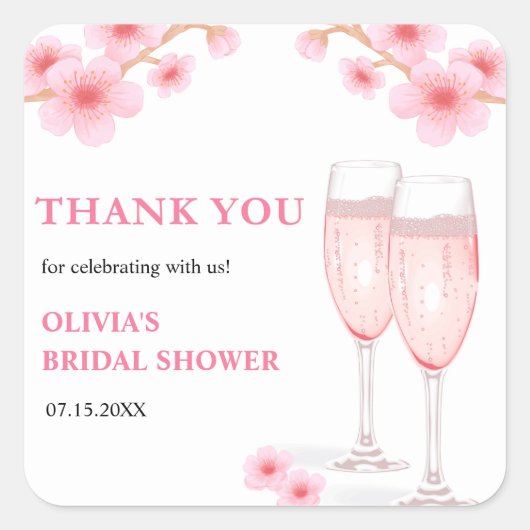 Moderne Bloemblaadjes & Prosecco Bruidsuitnodiging Vierkante Sticker (Voorkant)