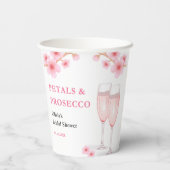 Moderne Bloemblaadjes & Prosecco Roze Bloemige Bru Papieren Bekers (Achterkant)