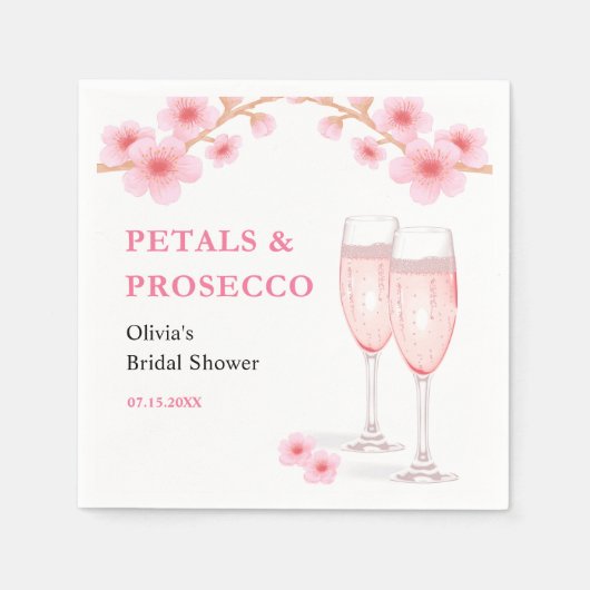 Moderne Bloemblaadjes & Prosecco Roze Bloemige Bru Servet (Voorkant)