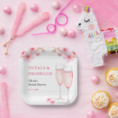Moderne Bloemblaadjes & Prosecco Roze Bloemrijke B Papieren Bordje (Feest)